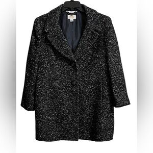 Talbots Women’s Preppy Black White Wool Blend Speckled Coat Button Up PETITE 14